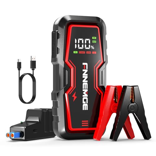 FNNEMGE Arrancador de Coches, 6000A Arrancador Batería Coche (para Todo vehículo de Gasolina o 8,0L de Diesel),Booster Bateria, con Puerto de Salida USB, Luz LED, Pantalla Grande HD.