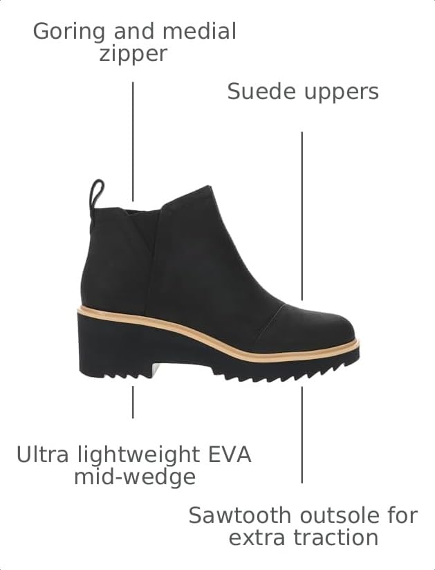 Image of TOMS Women's Maude Wedge Boot, Leather Upper, OrthoLite Insole, Side Zip, Lightweight