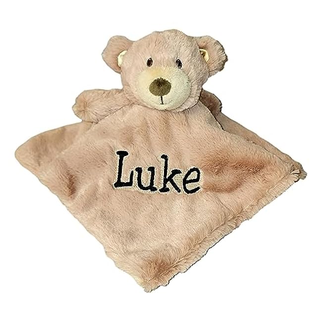 SONA G DESIGNS Custom Personalized Teddy Bear Lovie Lovey Security Blanket with Rattle (Brown Bear with Embroidery Name)