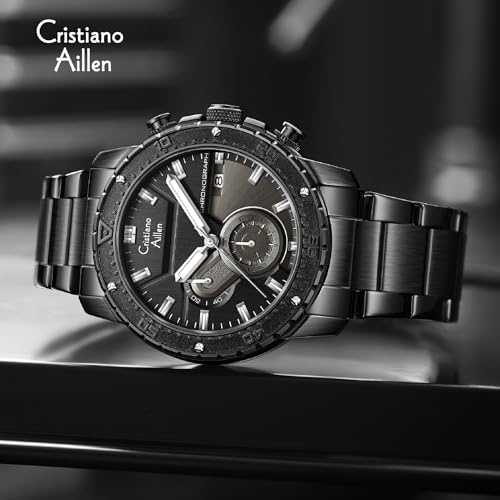 Image of Men's Analog Chronograph Watch for Men with Date Display, Luminous Hands, Water Resistant, Black Dial, Stainless Steel Strap, Casual & Formal Wrist Watch