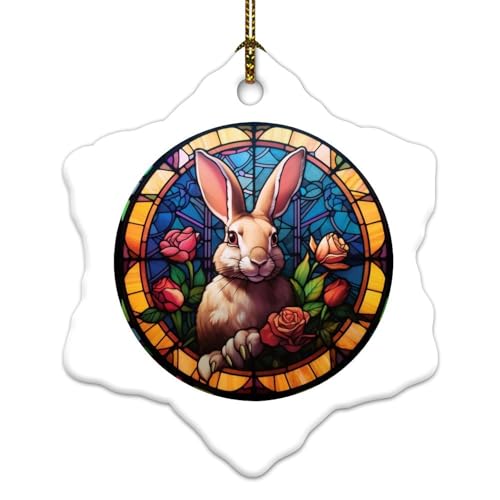 Coniglietto pasquale in vetro colorato, ornamenti di Natale, fiori selvatici, piante, verde, esagoni, ornamenti da appendere, in ceramica, divertenti cacce all'uovo, souvenir floreale primaverile per