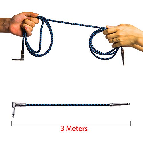 Rayzm Gitaarkabel, 3 meter, geruisloze gitaar-/baskabel, 1/4 inch gevlochten, haakse mannelijke instrumentenkabel met geweven tweedmantel - Image 7
