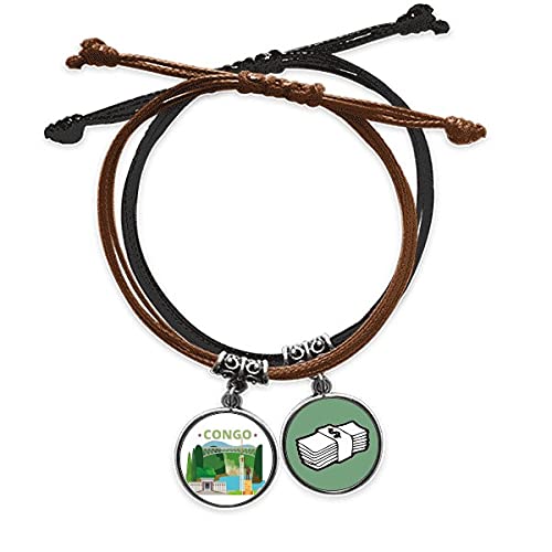 Pulsera de cuero con amuleto de Congo y dinero estilo casual unisex