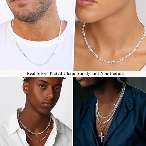 Avotto 3/5mm 14K Gold/Silver Plated Cuban Chain for Men Boys, Stainless Steel Cuban Link Chain for Men Boys Sturdy Non-Fading Necklace Jewelry Gifts 14/16/18/20/22/24Inch - Image 3