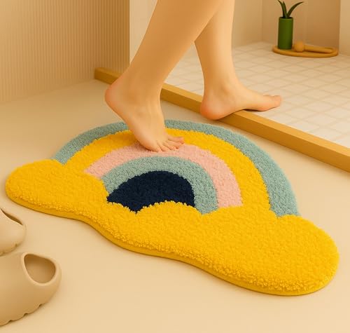Image of VAS COLLECTIONS Luxurious 2000 GSM Microfiber Bath Mat | Super Soft, Thick & Fluffy | Anti-Skid, Super Absorbent, Machine Washable Bathroom /Kitchen /Door Mat (40x60 cm, Pack of 1) (Rainbow Cloud)