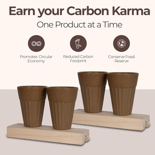 Image of Eco-Friendly Tea Cup Set of 4 | Kulhad Style Coffee & Tea Mugs | 140 ml Unbreakable, Stain-Free, Heat Resistant, Reusable, Microwave Safe | Rice Husk & Bamboo Fibre | Natural Husk
