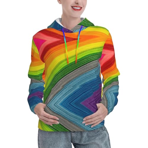 Sweat à capuche pour femme à rayures arc-en-ciel et poche kangourou