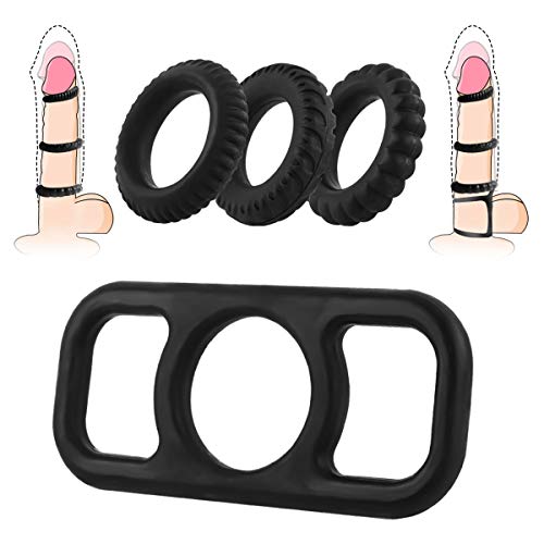 Penis Ring Set for Couples Sex, PALOQUETH Cock Rings Set Sex Toy for Men with Premium Stretchy Silicone for Longer Harder Stronger Erection (1 Pkg / 4 Rings)