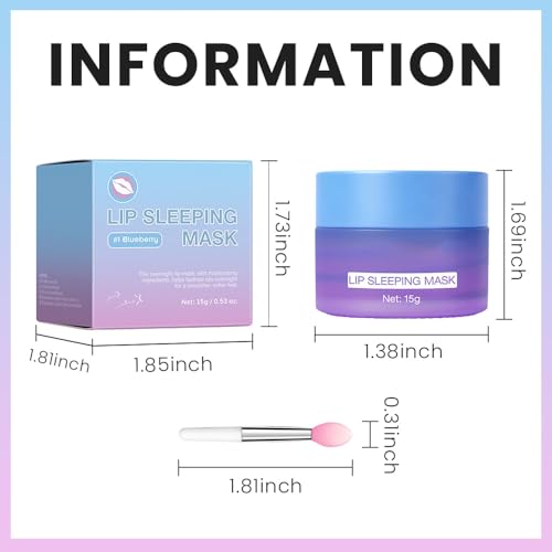 Image of FeiCuiYun Lip Sleeping Mask, Moisturization and Antioxidants, Nourish, Hydrate, Flaky, Dry Lips, Includes Softapplicator Brush (Blueberry, 1Pcs)