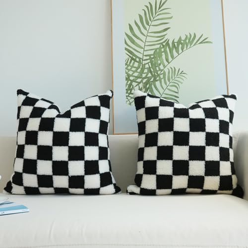 JOJUSIS Decorative Throw Pillow Covers Luxury Style Checkerboard Pattern Cushion Case Super Soft Faux Fur Wool Pillowcases for Couch Bedroom Pack of 2 (Black, 18 x 18-Inch) - Cosy Home Interiors JOJUSIS Decorative Throw Pillow Covers Luxury Style Checkerboard Pattern Cushion Case Super Soft Faux Fur Wool Pillowcases for Couch Bedroom Pack of 2 (Black, 18 x 18-Inch) - Image 3