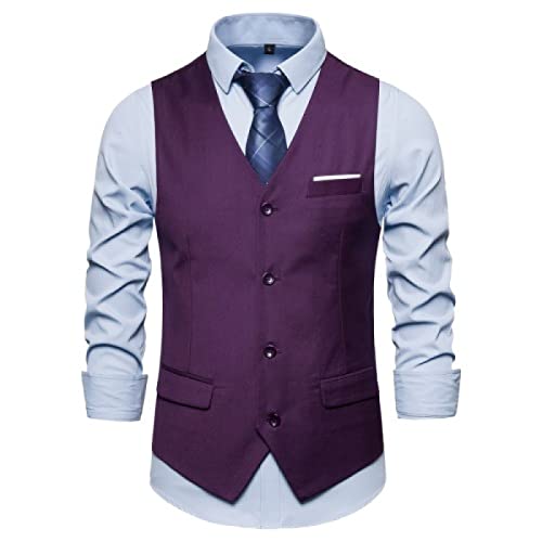 Men's Business Suit Vest - Casual Fashion Business Vest Waistcoat Men Single Breasted Solid Color Wedding Groomsmen Party Clothing,Purple,6XL