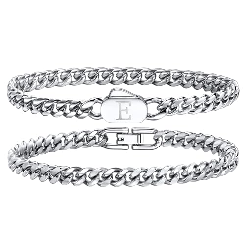 YADOCA Armband Herren mit Buchstaben Edelstahl Panzerkette Silber Armbänder für Herren Gravur A-Z Personalisiert Jahrestag Vatertag Geburtstagsgeschenk für Männer Papa Freund Sohn Jungen