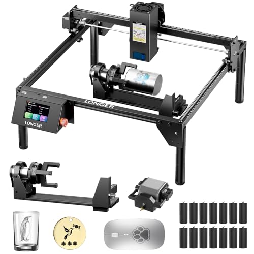 LONGER Lasergraviermaschine Ray5 Bundle 20000 mW Gravurmaschine mit Luftunterstützungs-Kit, DIY CNC Laserschneidwerkzeug für Metall, Glas und Holz, Arbeitsbereich 15,7 × 15,7 Zoll, mit 3-in-1 Rotation