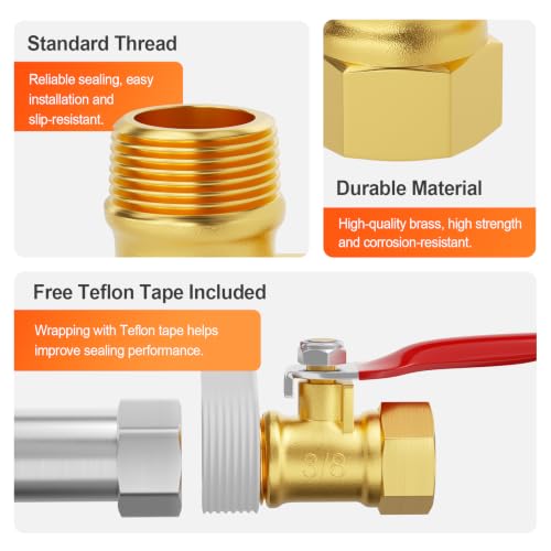 Image of GASHER 6PCS 3 /8 Inch Brass Mini Ball Valve, Shut Off Valve, 3 /8 Inch Male x Female NPT Thread Pipe Fitting