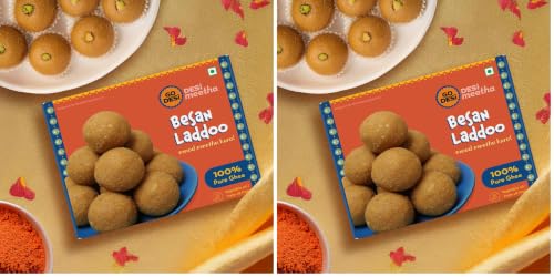 Image of GO DESi Ghee Besan Laddu - 180 /150 grams | Made with Pure Cow Ghee | No Palm Oil or Maida | Sweets | (Pack of 2)