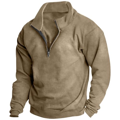 Sudadera casual para hombre, con cremallera de 1/4, cuello alto, manga larga, para deportes al aire libre, ropa de otoño e invierno 2025, caqui, 3XL