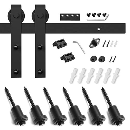Smartstandard 8 Feet Heavy Duty Sturdy Sliding Barn Door Hardware Kit -Smoothly And Quietly -Easy To Install -Includes Step-By-Step Installation Instruction Fit 48" Wide Door Panel ( J Shape Hanger) #TOP4