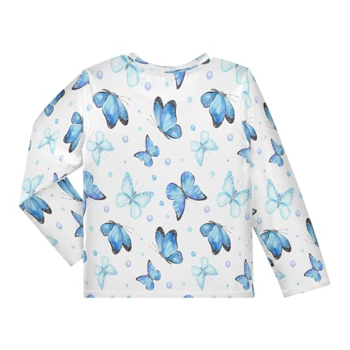 Boys Rash Guard Swim Shirt Long Sleeve UPF+ 50 Sun Shirts Quick Dry Shirt Cute Blue Butterfly for Toddler Kids2