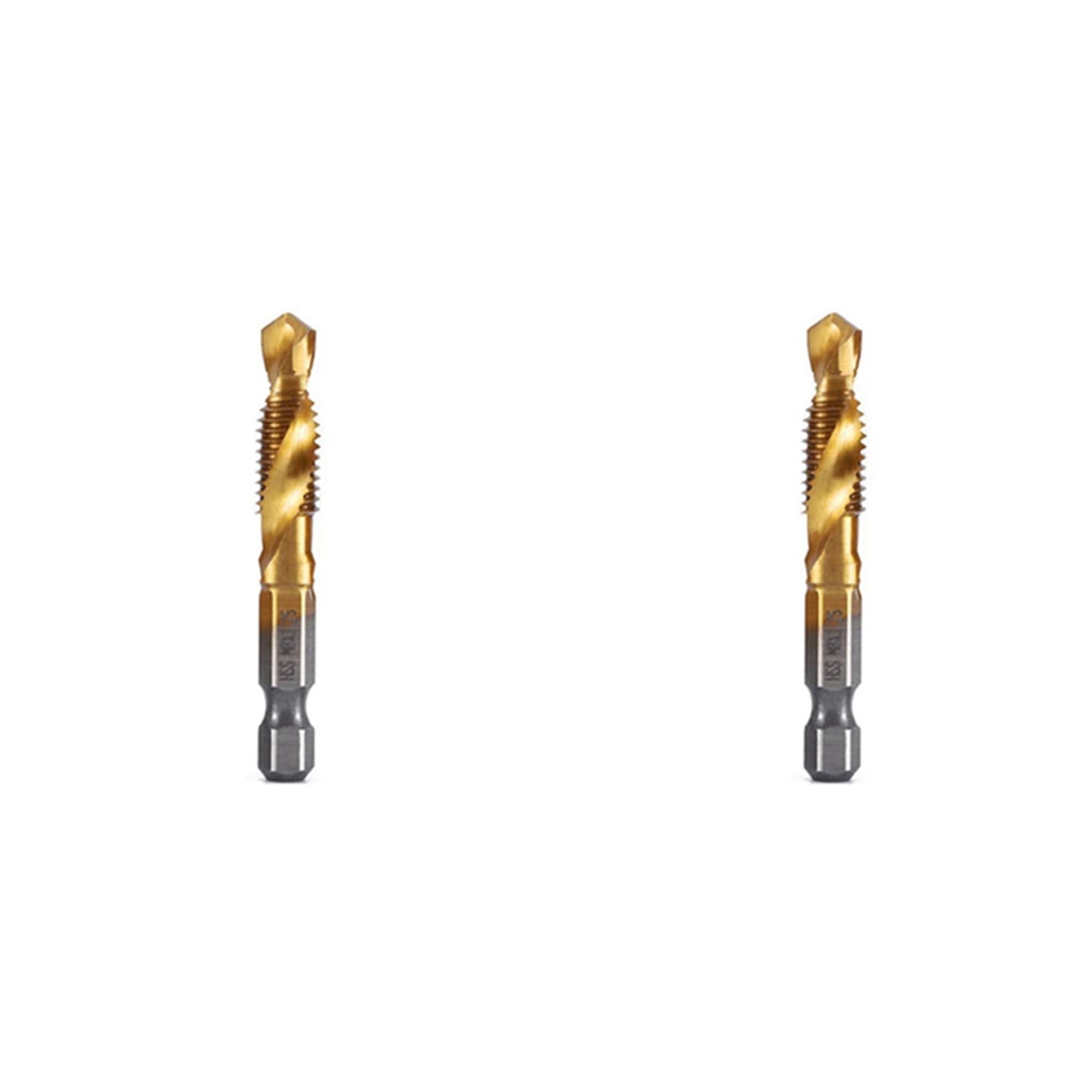 Jnchdghwa As Shown 2Pcs M8x1.25 Hex Shank Titanium Plated Hss Thread Metric Tap Drill Bits Compound Tap Open Chamfer Tool