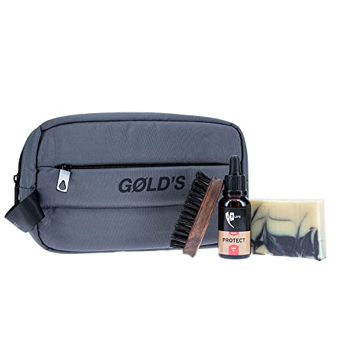 GØLD's - Juego de iniciación para el cuidado de la barba (aceite para barba, jabón para barba, cepillo para barba) Cover
