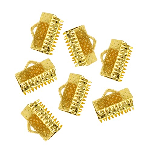 ULDIGI DIY Jewelry Accessories 100pcs Metal Clip Plated Ribbon Ends Fastener Clasps Textured Crimp End Clamps