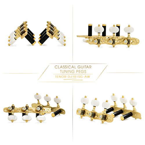 DJ101SG-AW TENOR Classical Guitar Tuners"Dragon and Phoenix" Professional Tuning Key Pegs/Machine Heads for Classical or Flamenco Guitar with Semi Gold Finish and White Buttons. - Thumbnail 3