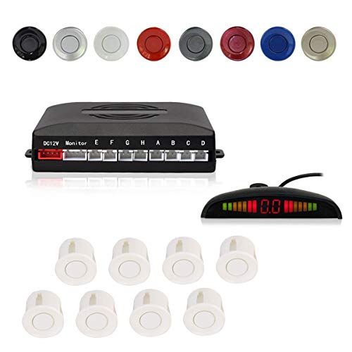 Cocar Radar Aparcamiento Sensor Sistema, Coche Aparcamiento Kit con 8 Estacionamiento Sensores + Detecci&oacute;n de Distancia + Sonido Advertencia(Blanco Color)