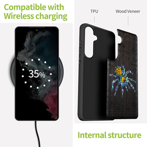 Coque Galaxy S24 Plus étui bois gravure araignée un cadeau luxe et original