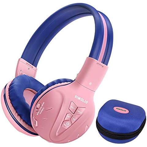 SIMOLIO Volume Limited Wireless Bluetooth Kids Headphones, Children's Headphone with Share Jack, Wireless Headphones for Kids, Girls Bluetooth Kids Headsets for Kindle/Tablets/MP3 (Pink) Cover