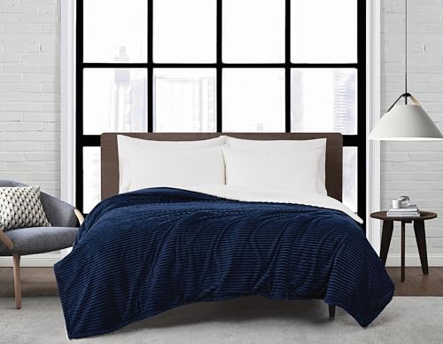 London Fog Corduroy Blue Full/Queen Blanket Textured Solid Color Adult Bedding Oeko-TEX Certified