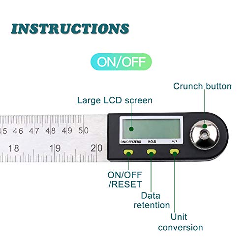Delgada Digital Angle Ruler And Stainless Steel Digital Angle Finder Or Digital Protractor With Zeroing And Locking Function Battery Included 20Inches/500Mm #TOP2