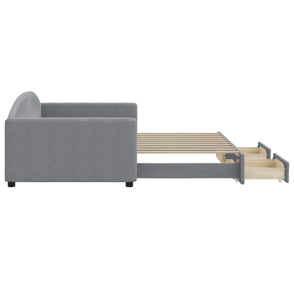 vidaXL Sofa rozsuwana z szufladami, jasnoszara, 100x190 cm, tkanina