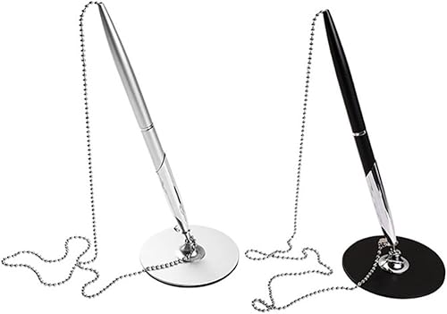 Ciieeo 2 bolígrafos de metal para firma de invitados, bolígrafo de tinta negra con base para bolígrafo y cadena de recepción, bolígrafo, rotulador