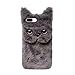 Herbests Custodia Compatibile con iPhone 7 Plus/8 Plus Cover Carino Morbido Peluche Gatto con Orecchie Inverno Caldo Custodia Morbida in Silicone Cover TPU Bumper Antiurto Case, Grigio