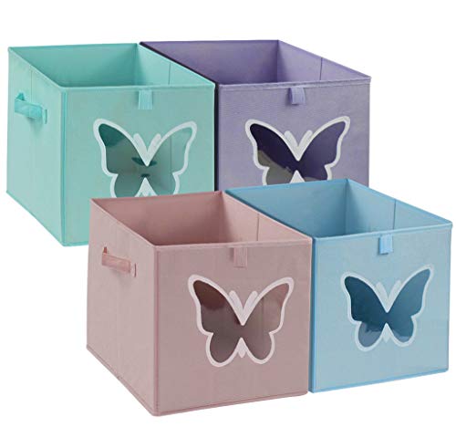 Storage Cubes Organizer Container,12x12 Foldable Plastic Storage Bins Basket with Clear Window for Pantry Closet,Toys,Bedroom-Butterfly Set of 4