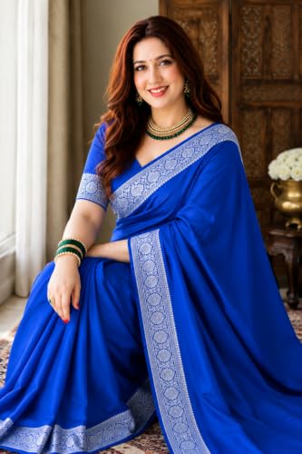 Image of Women's Glory Banarasi Satin Kanjivaram Saree Silver Zari Border Pure Soft Blend Silk Sari Kanchipuram Paithani Silk Party Wedding Festive New Ladies Sadi with Unstiched Blouse Piece. (Pink)