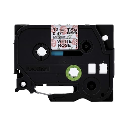 Image of Brother P-touch Embellish Black Print on White Rose Washi Tape TZeMT3115 - ~~ inch Wide x 13.1' Long for use with P-touch Embellish Ribbon & Tape Printer