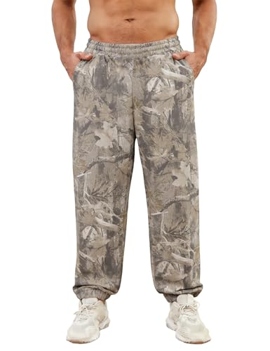 MSBESYOR Mens Camo Baggy Sweatpants Graphic Print Workout Streetwear Joggers Pants for Men Fleece Sweats with Pockets