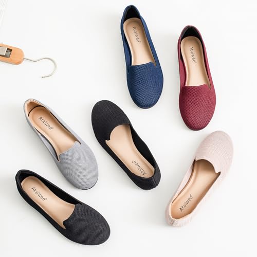 Image of Ataiwee Women's Wide Width Flat Shoes, Cute Plus Size Round Toe Slip on Loafer Shoes.(1910013-6,BK /FK,8.5 Wide)