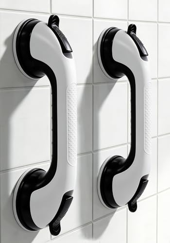 Image of 2PK Grab Bars for Shower Handle, Elderly Assistance Products, Black | Seniors Removable Bar Safety, Suction Cup for Bathtubs and Showers /Bathroom /Walls, Heavy Duty Handrails Grip, No Drilling