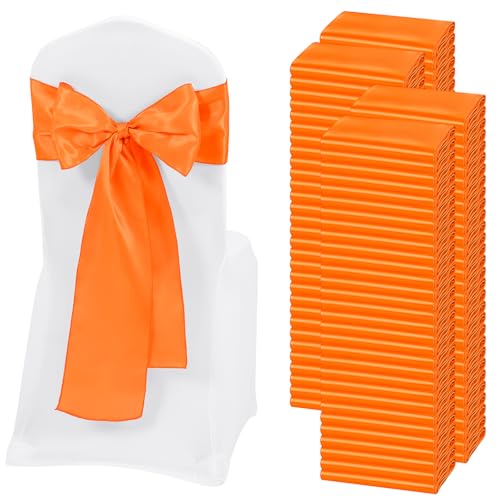 REWOMC 120 PCS Orange Satin Chair Sashes, 7 x 108 Inch