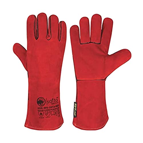 1 X Welding Gloves Long Leather Gaunlets Heat Resistant Lined Mig Arc Welders By All Trade Direct #TOP6