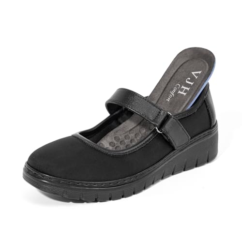 Image of VJH confort Women s Mary Jane Flats, Breathable Comfort Round Toe Low Heel Slip-on Light Weight Walking Shoes
