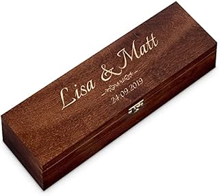 Maverton Wooden Wine Box with Engraving - Wine Storage Box for Couples - Decorative Wine Bottle Holder for Newlyweds - for Wedding - Wine Box for Anniversary - Names