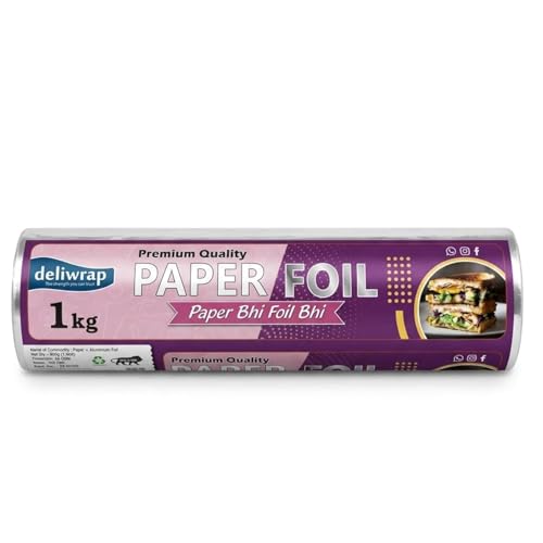 Image of 2-in-1 Paper & Silver Aluminium Foil Roll (1kg Net) | Greaseproof & Heat Retention | Keeps Food Fresh | Perfect for Wrapping, Packing, Storing & Serving