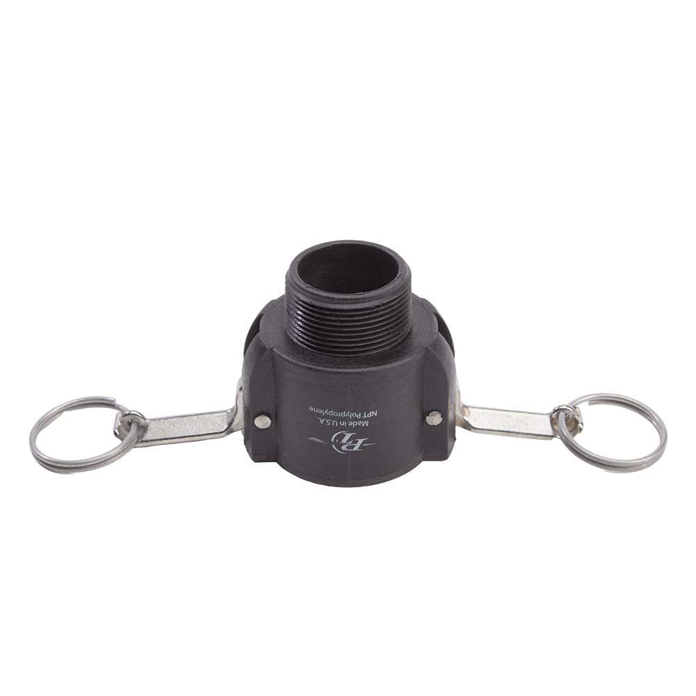 Made in the USA 1 1/2" x 1 1/2" PVC Camlock Fittings - Plastic Hose Coupler - Poly Type B Female Cam Lock Hose Adapter - Male Threaded NPT Cam & Groove