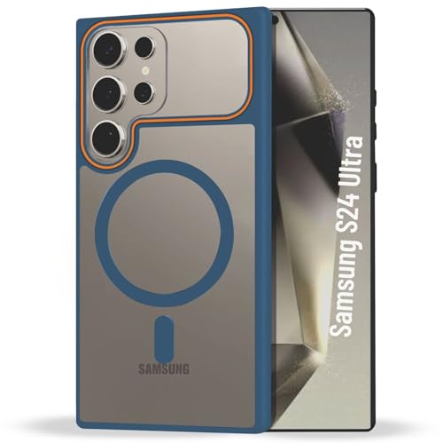 Image of AIBEX Protective Magnetic Case for Samsung Galaxy S24 Ultra 5G | Slim Protective Back Cover with Camera Lens Protection, Strong Magnetic Support & Anti-Slip Grip|Military Grade Drop Protection- Blue