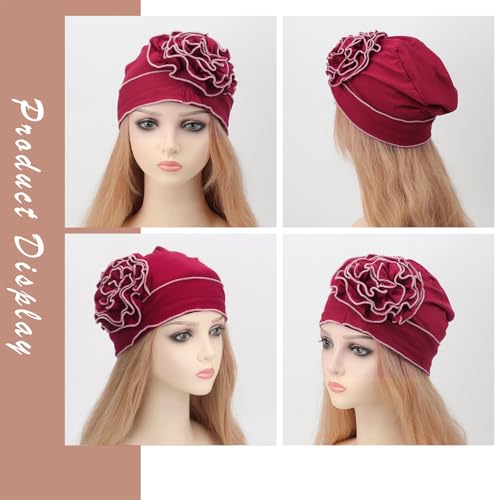 Image of DRESHOW 4 Pcs Cotton Beanie Turban Headwear for Women Elastic Chemo Hats Soft Cancer Headwear Covers Wraps for Women's Hair