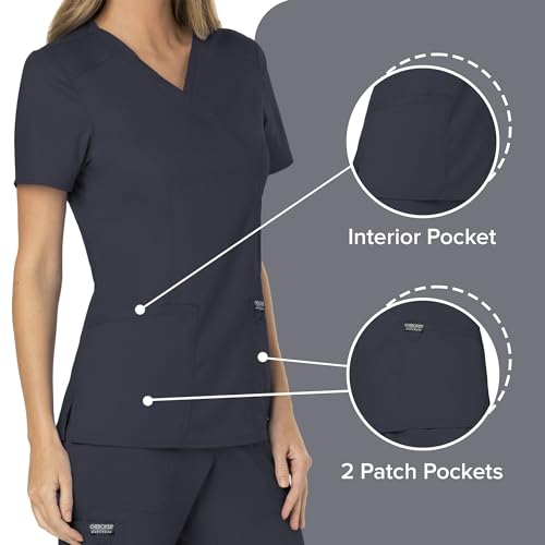 image for Cherokee Scrubs Top for Women Mock Wrap with 3 Pockets, Soft, 2-Way St
