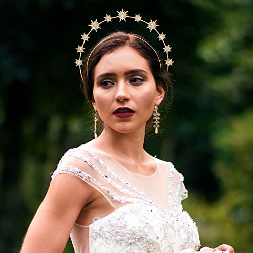 Formery Star Goddess Halo Crown Rhinestone Mary Halo Crown Headbands Cosplay Photo-Shoot Halloween Stars Headpiece Hair Accessories For Women And Girls (Gold) #TOP4